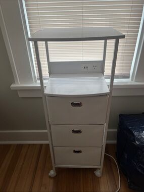 White 3-Drawer Mobile Storage Tower with Top Shelf and Casters